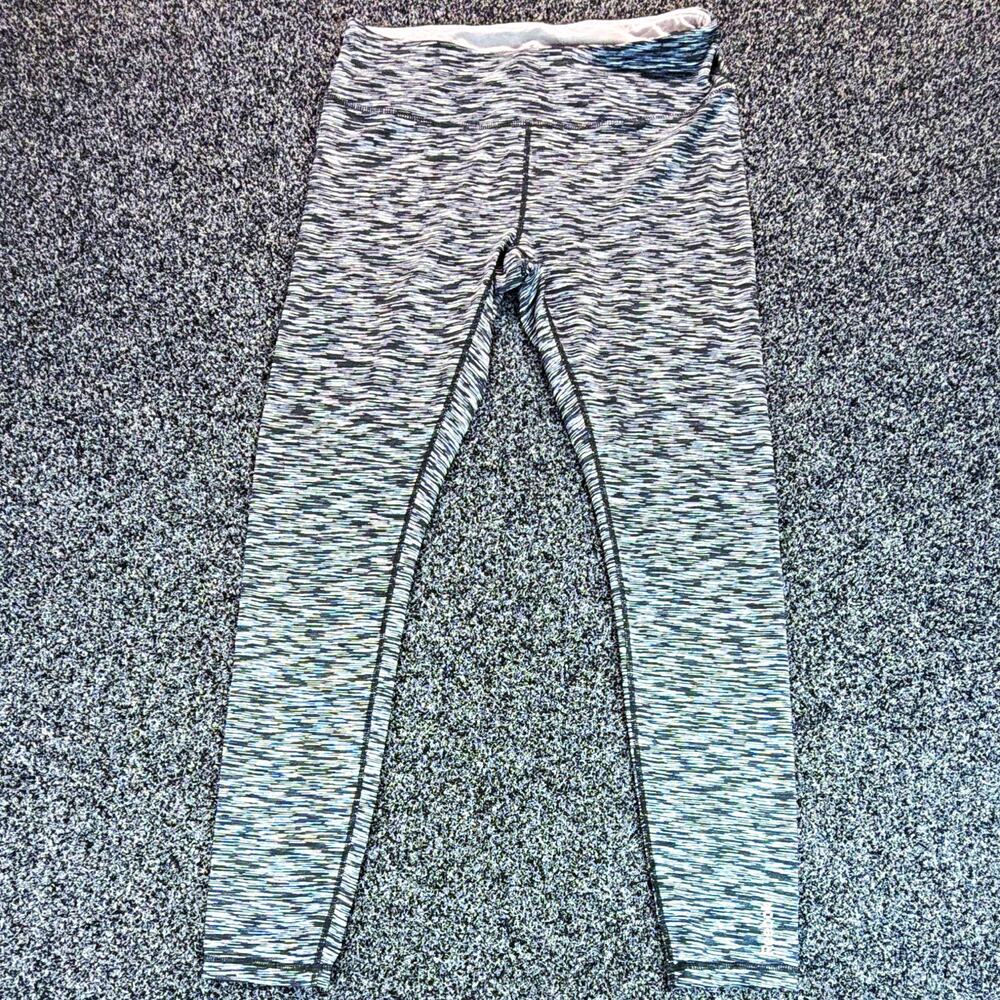 Reebok Women Gray/Black Stripe High Rise Ankle Leggings Stretch Size M 26"
